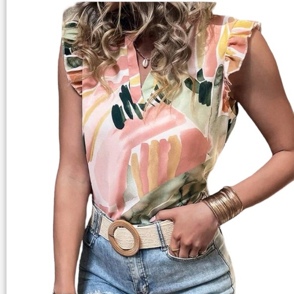Chic Nation Tops - Chic Nation Multicolor Ruffle Sleeve Top